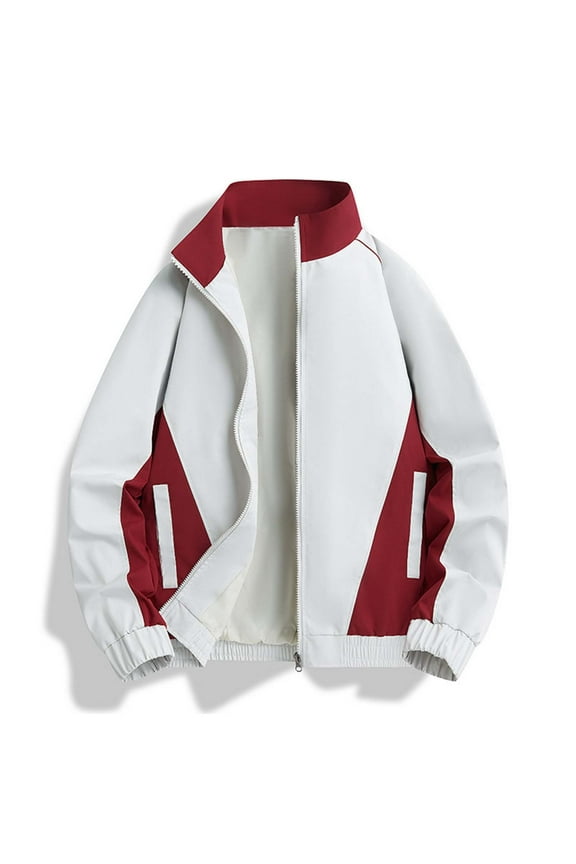 Baseball Jackets for Men Women with Pockets Long Sleeve Windbreaker Zip Up Coats Unisex Couples Casual Color Block Mock Neck Athletic Hiking Jacket