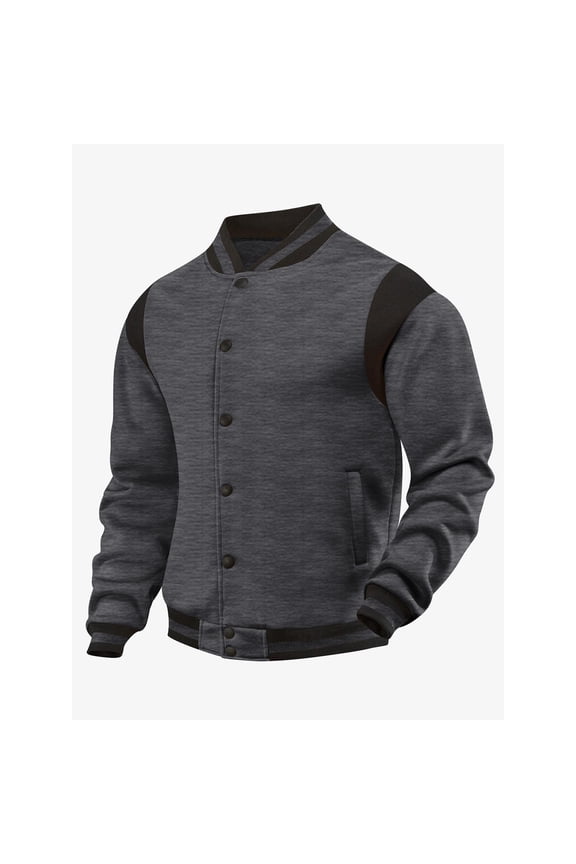 Baseball Jackets for Men with Pockets Fleece Lined Button-Down Coats Mens Casual Color Block Long Sleeve Mock Neck Thermal Athletic Workout Jacket