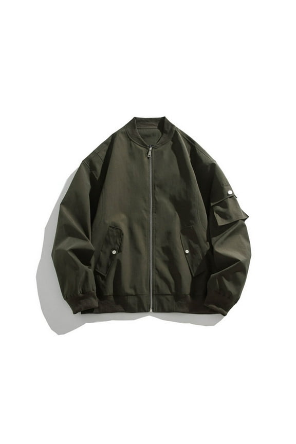 Baseball Jackets for Men with Pockets Long Sleeve Full Zipper Coats Mens Casual Solid Color No Hood Loose Comfort Going Out Outerwear Jacket