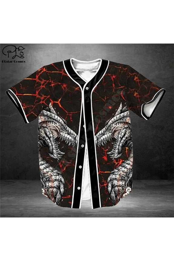 Baseball Jersey Fire Dragon 3D All Over Printed Baseball Jersey Shirts hip hop Tops - Hot
