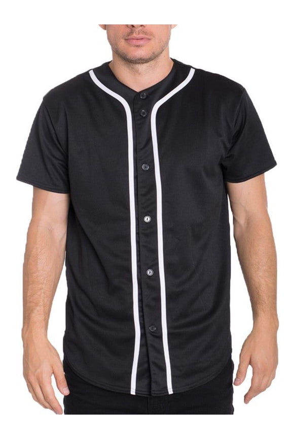 Baseball Jersey Men's Standard Fit - Solid Color Button Down Baseball Tee, Center Stripe Curved Hem, Polyester Athletic Jersey for Sports & Casual Wear
