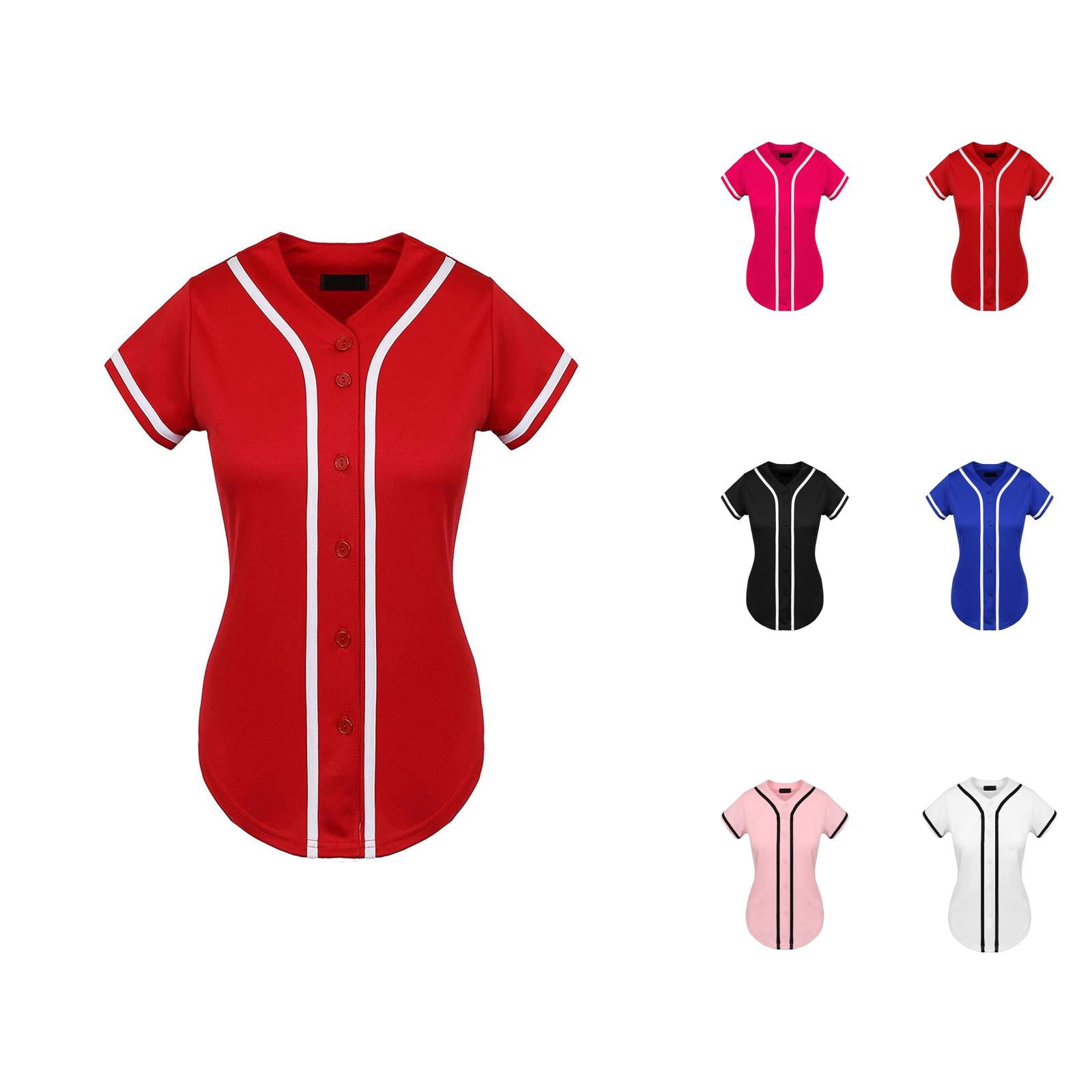 Baseball Women Summer Short Sleeve Button Down V Neck Plain T Shirts ...