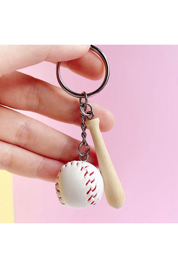 Baseball Keychain Mini Wooden Bat Ball Keyring Keychains For Girls Team Sports Ball Match Games Key Ring Gift