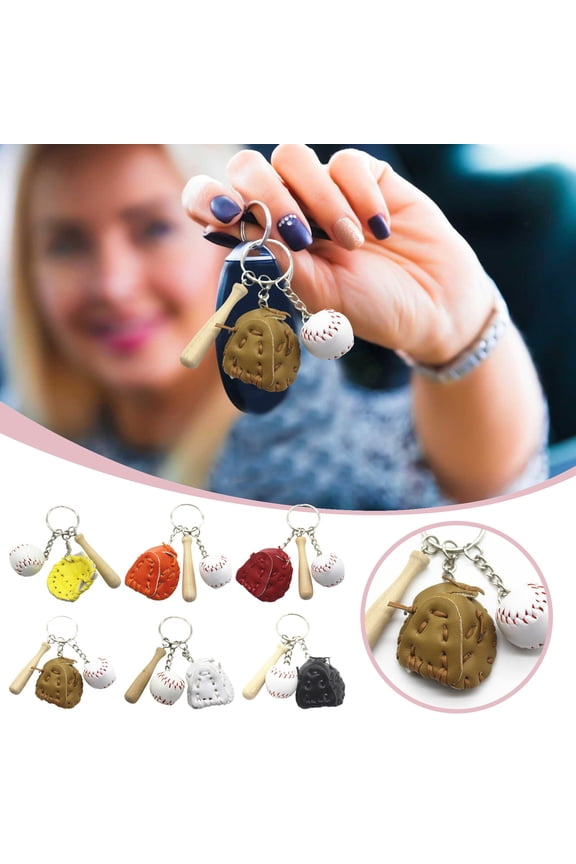 Baseball Keychain Three Piece Set, Red, 1-Pack