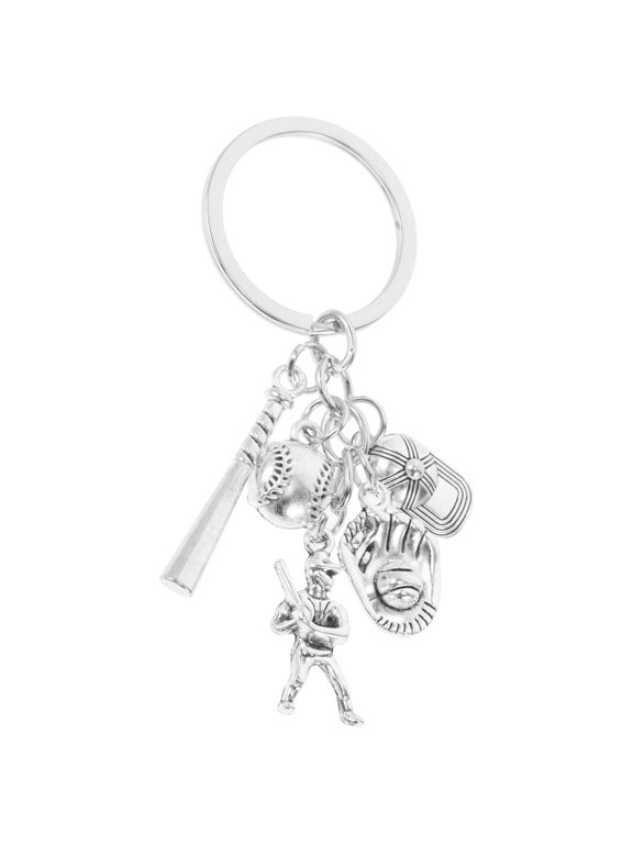 Metal Baseball Keychain with Bat and Glove Charm, Sports Accessory for Car Keys, Backpacks, and Bags