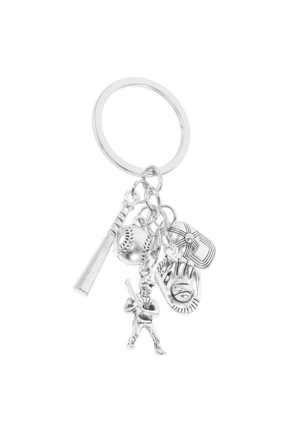 Metal Baseball Keychain with Bat and Mitt Sports Charm for Car Keys and Bags