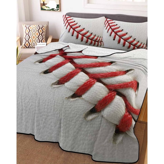 Baseball King Size Down Alternative Comforter, Lightweight Comforter Quilt Bedding Set with Pillow Shams Red White Texture Sports Ball Minimalist All Seasons Bed Comforter Duvet Insert 96"x106"
