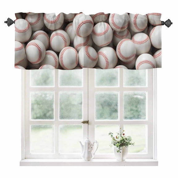 Baseball Kitchen Valances for Windows 54x18 Inch Kitchen Curtains Valances Rod Pocket White Red Art Sport Bathroom Window Valances for Window Treatment Decor