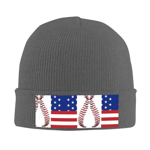 Baseball Lace Flag Beanie Hat Men Women Warm Printed Cap Knit Beanies Hats Outdoor Winter Deep Heather