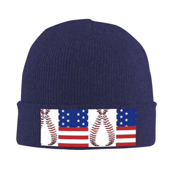 Baseball Lace Flag Beanie Hat Men Women Warm Printed Cap Knit Beanies Hats Outdoor Winter Navy Blue