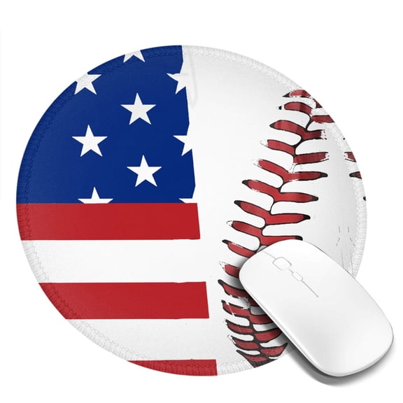 Baseball Lace Flag Round MousePad with Stitched Edge Non-Slip Rubber Base Mouse Mat for Office & Home (7.9 x 7.9)