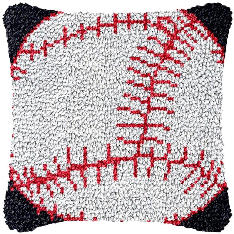 Baseball Latch Hook Pillow Cover Kits for DIY Handmade Throw Pillow Cross Stitch Latch Hook Pillowcase Rug Kits with Preprinted Color Pattern Canvas Crochet Yarn Kits 17''X 17''(fv32)