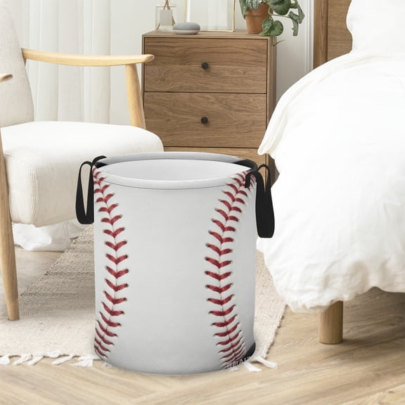 Baseball Laundry Basket, Foldable Waterproof Laundry Hamper Tote Bag Dirty Clothes Storage Bucket Organizer for Bathroom/Laundry/Bedroom 13.8*17.7IN