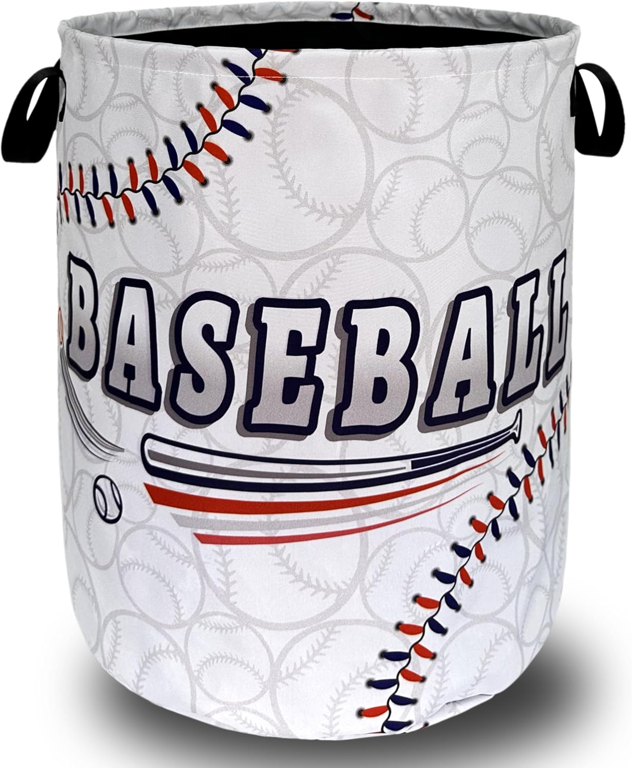 Baseball Laundry Hamper Foldable With Handles Balls Texture Tote Bag