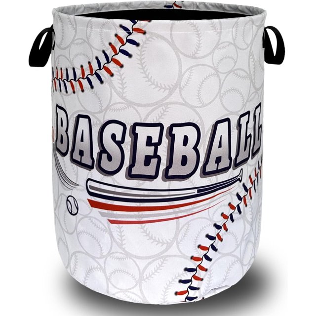 Baseball Laundry Hamper Foldable With Handles Balls Texture Tote Bag