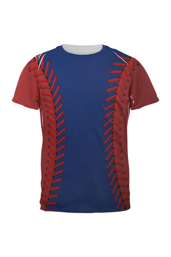 Baseball League Blue and Red All Over Mens T Shirt Multi X-LG
