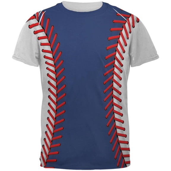 Baseball League Blue and White All Over Mens T Shirt Multi X-LG