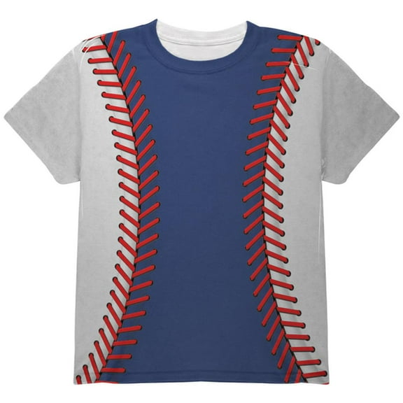 Baseball League Blue and White All Over Youth T Shirt Multi YXL