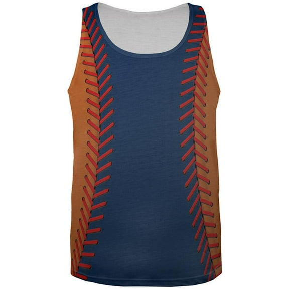 Baseball League Navy Blue and Orange All Over Mens Tank Top