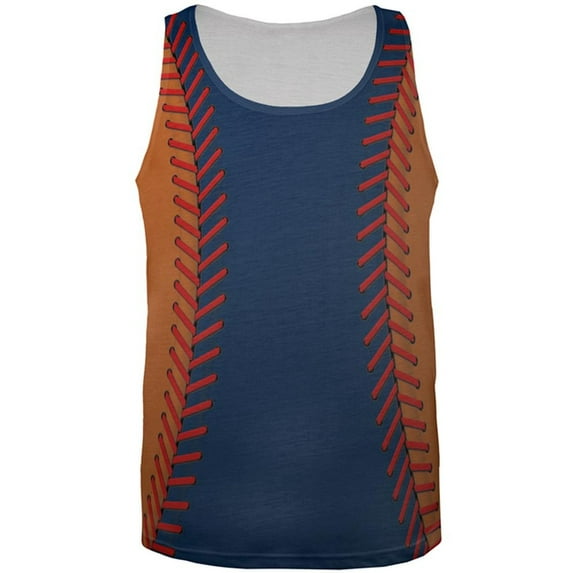 Baseball League Navy Blue and Orange All Over Mens Tank Top