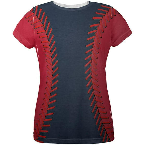 Baseball League Navy Blue and Red All Over Womens T Shirt Multi 2XL