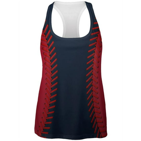 Baseball League Navy Blue and Red All Over Womens Work Out Tank Top Multi MD