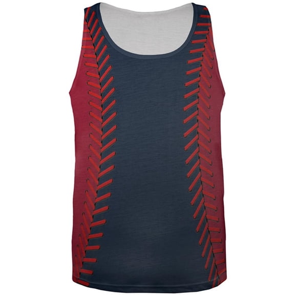 Baseball League Navy Blue and Scarlet All Over Mens Tank Top Multi 2XL