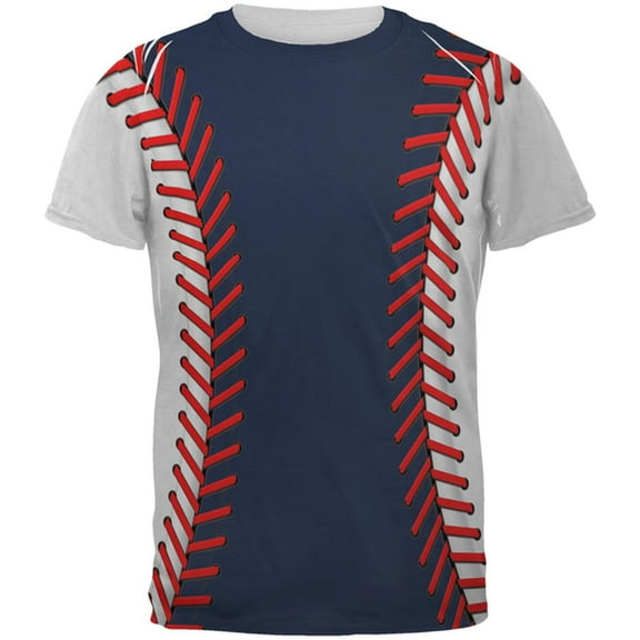 Baseball League Navy Blue and White All Over Mens T Shirt