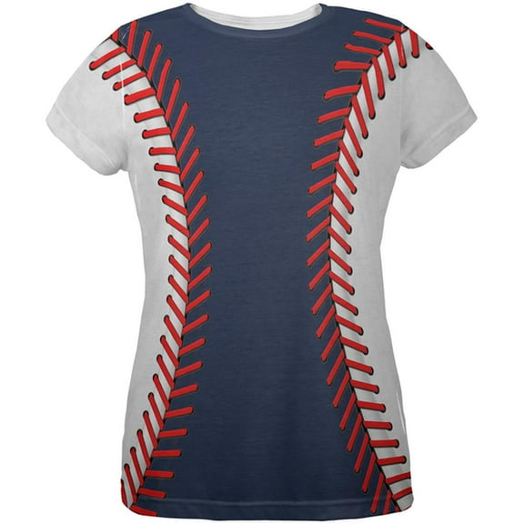 Baseball League Navy Blue and White All Over Womens T Shirt Multi LG