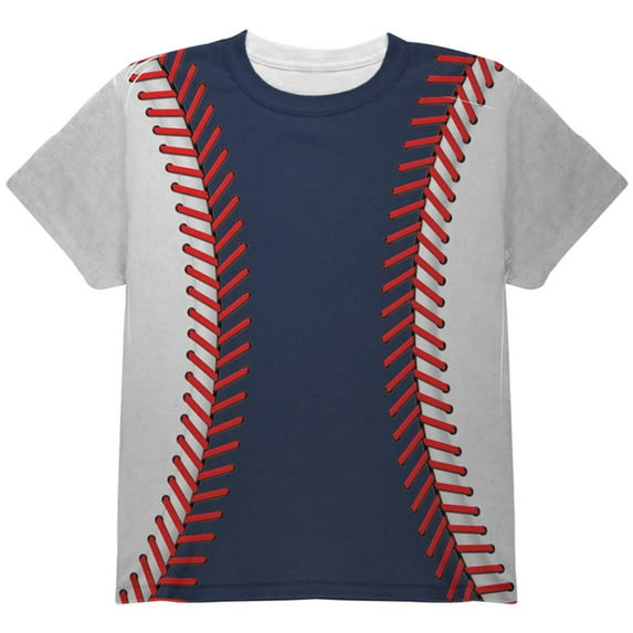 Baseball League Navy Blue and White All Over Youth T Shirt