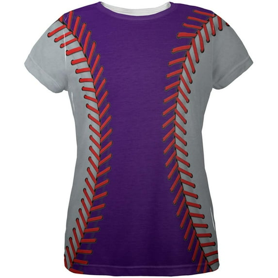 Baseball League Purple and Silver All Over Womens T Shirt Multi LG