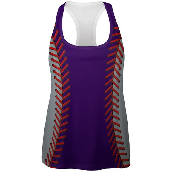 Baseball League Purple and Silver All Over Womens Work Out Tank Top