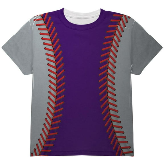 Baseball League Purple and Silver All Over Youth T Shirt Multi YSM