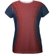 Baseball League Red and Navy Blue All Over Womens T Shirt