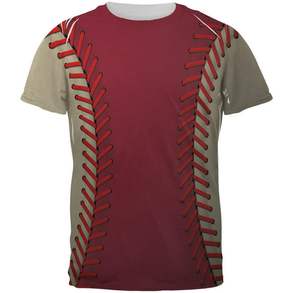 Baseball League Red and Sand All Over Mens T Shirt Multi X-LG