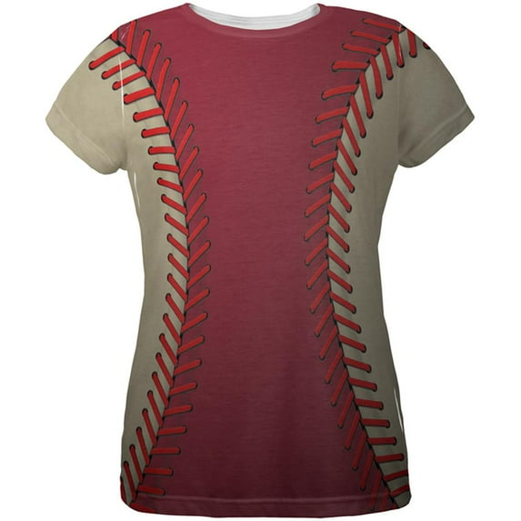 Baseball League Red and Sand All Over Womens T Shirt Multi LG