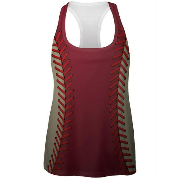 Baseball League Red and Sand All Over Womens Work Out Tank Top Multi MD