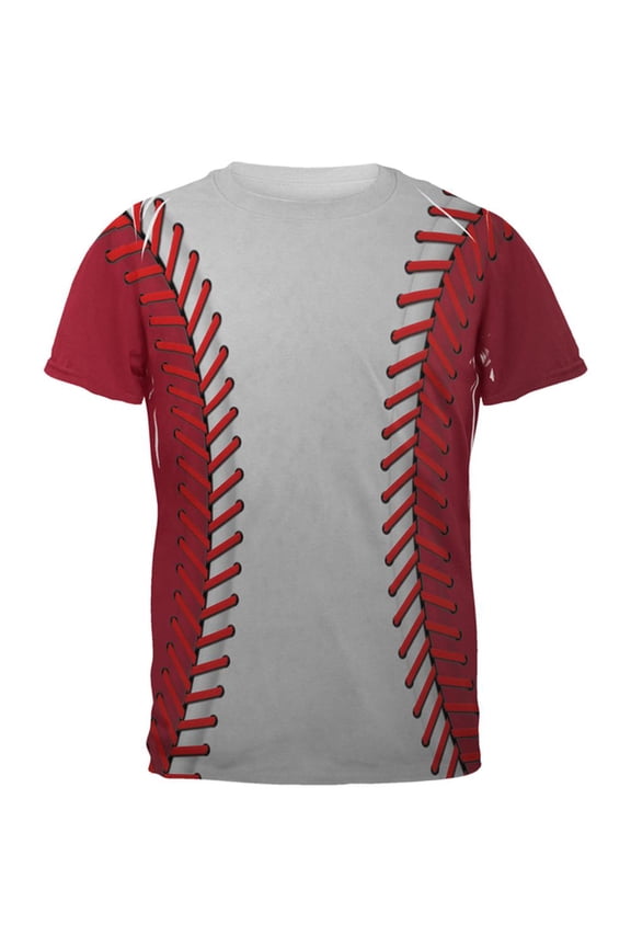 Baseball League White and Red All Over Mens T Shirt Multi 2XL