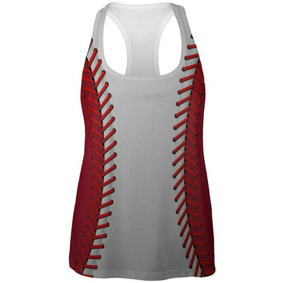 Baseball League White and Red All Over Womens Work Out Tank Top