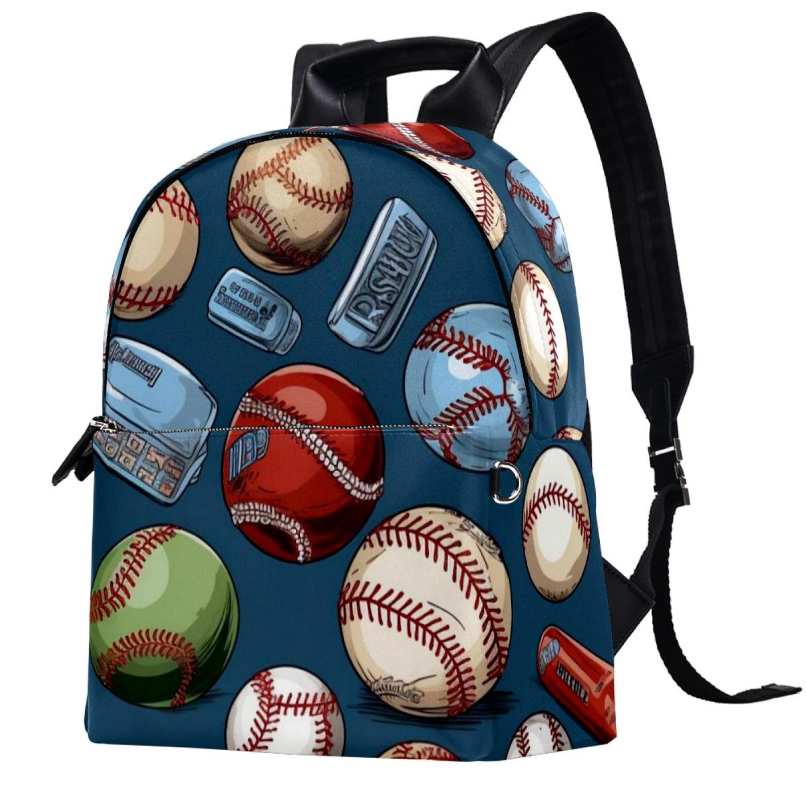 Baseball Leather College Backpack for Men Women Girls, Large Capacity