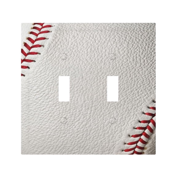 Baseball Leather Texture 2-Gang Toggle Light Switch Wall Plate Cover, Double Decorative Switch Plate, White