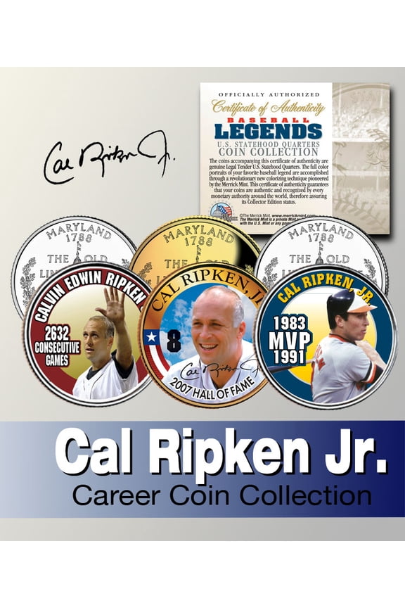 Baseball Legend CAL RIPKEN, JR. US State Quarter Colorized 3-Coin Set *Licensed*