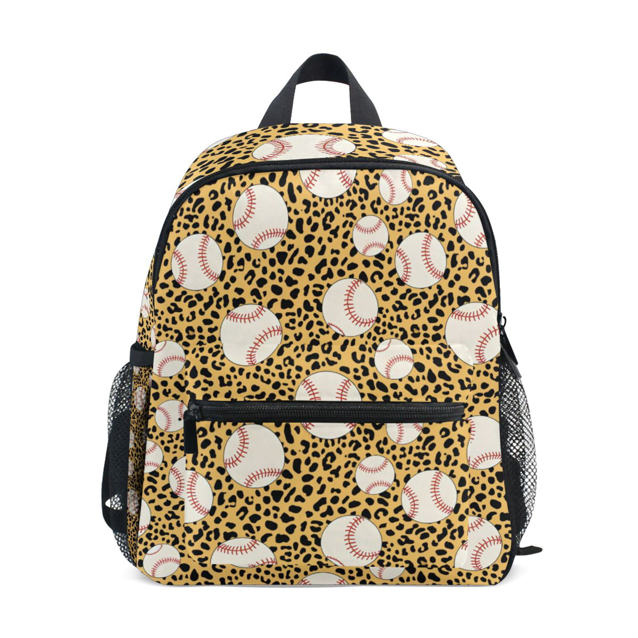 Baseball Leopard Print Pattern Mini Backpack Cute Small Backpack with Chest Strap and Whistle Ages 3-8
