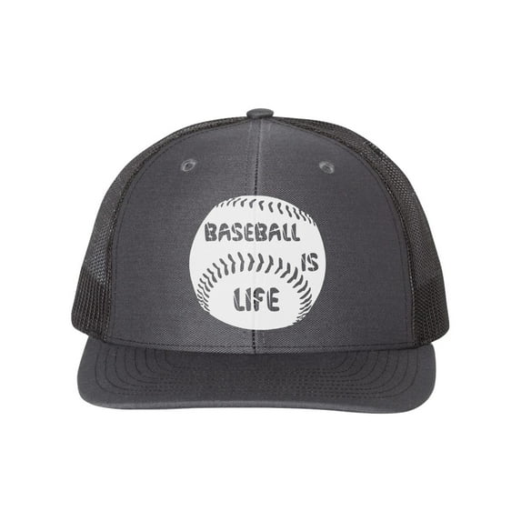 Baseball Is Life, Baseball Hat, Baseball Cap, Trucker Hat, Baseball Gear, Baseball Lover, Sports Hat, Snapback, 10 Colors!, White Text, Charcoal/Black