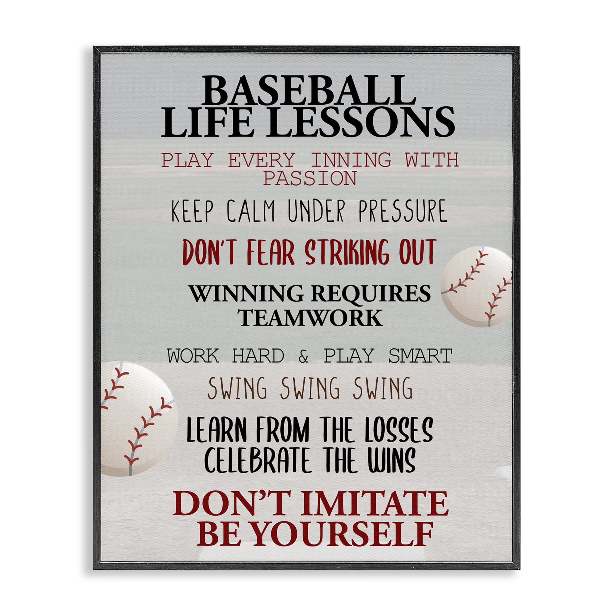 Baseball Life Lessons Black Framed Giclee Art, design by Kim Allen