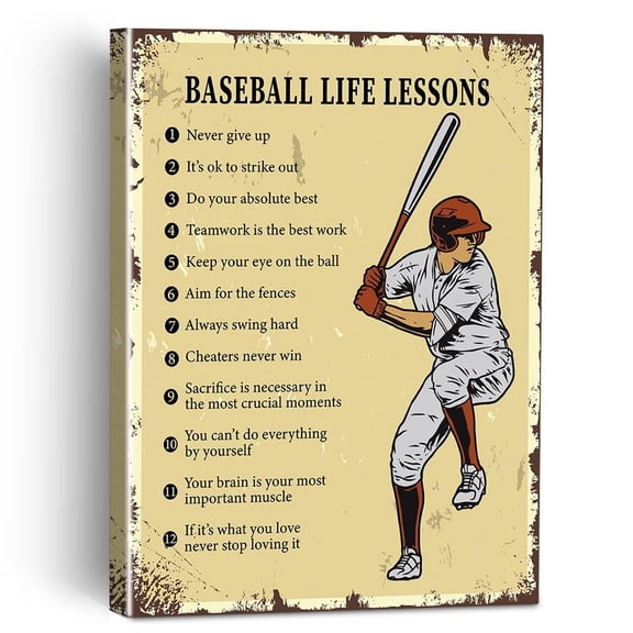 Baseball Life Lessons Wall Art Decor for Living Room Bedroom Office, Retro Canvas Poster Print Sport Gifts for Baseball Players Fan Birthday Xmas Graduation Gift poster
