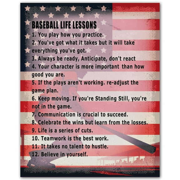 Baseball Life Lessons Wall Art  poster Motivational Poster for Boys Bedroom or Office - Inspirational Baseball Quote  Sports Decor for Home Gym Classroom or Game Room poster