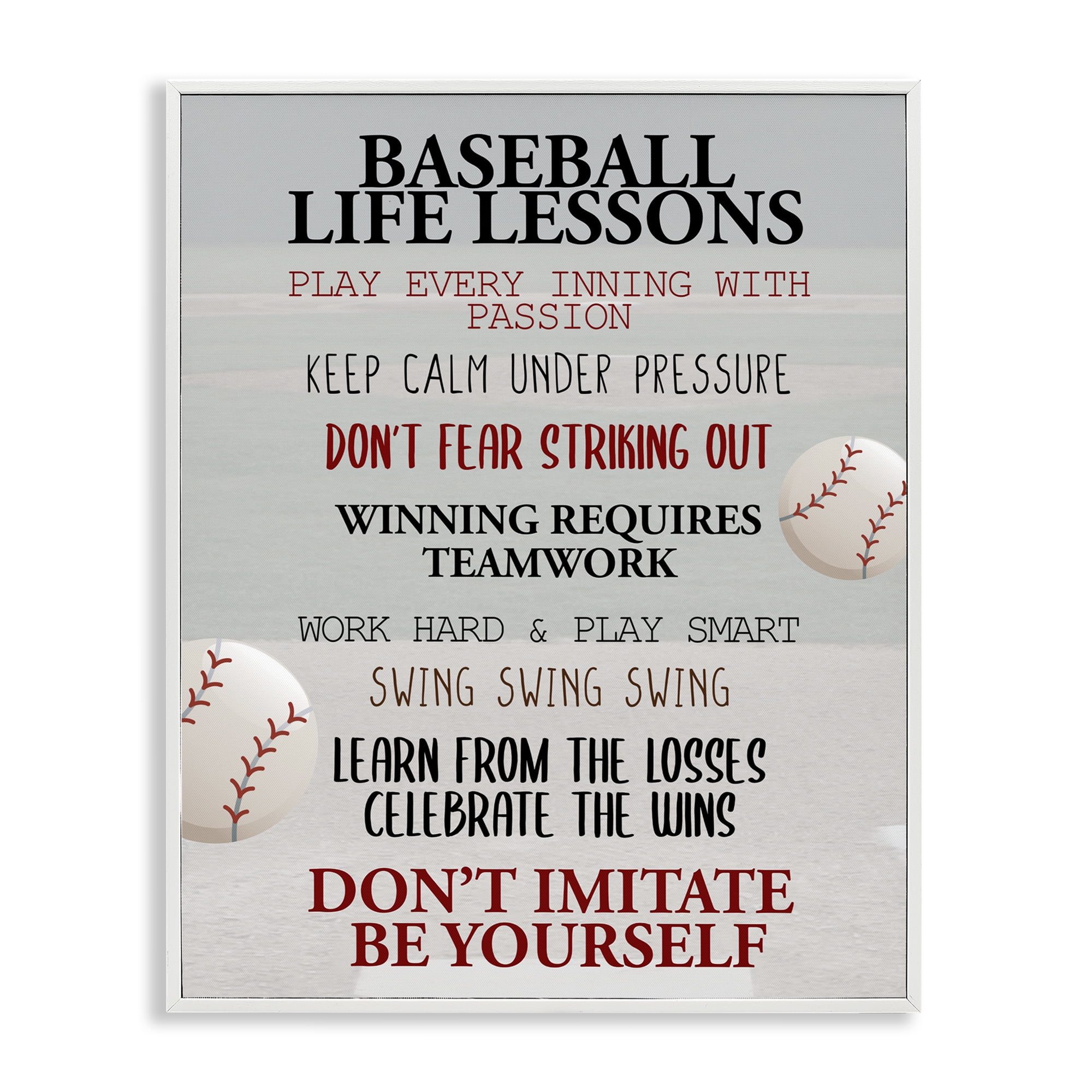 Baseball Life Lessons White Framed Giclee Art, design by Kim Allen