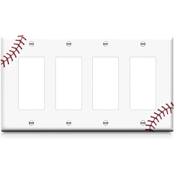 Baseball Light Switch Cover Plate Quad Gang Quad Rocker Switch Cover Outlet Covers Wall Plate Light Switch for Bedroom Kitchen 8.3 × 4.7 Inch