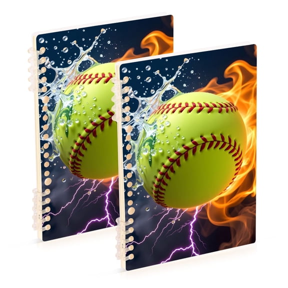 Baseball Lightning Flame Water Notebook Detachable Coil Notebook Diary Plan Book A5 Size 60 Pages 2 Pack